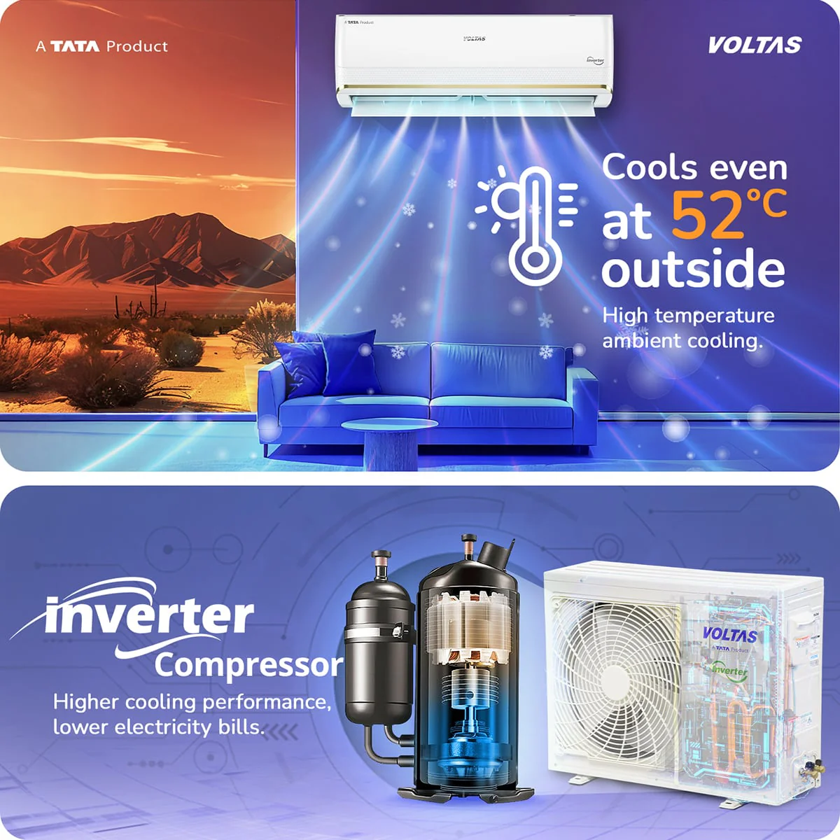 Voltas Split Air Conditioner, 1.5 Ton, 3 Star - 183INV Vertis Zephyr Gold - Image 7