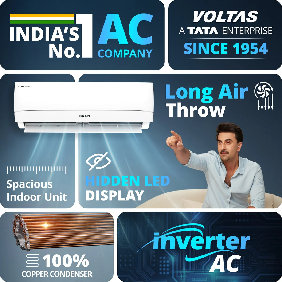 Voltas Split Air Conditioner, 1.5 Ton, 3 Star - 183INVHC Vectra Zenith - Image 5