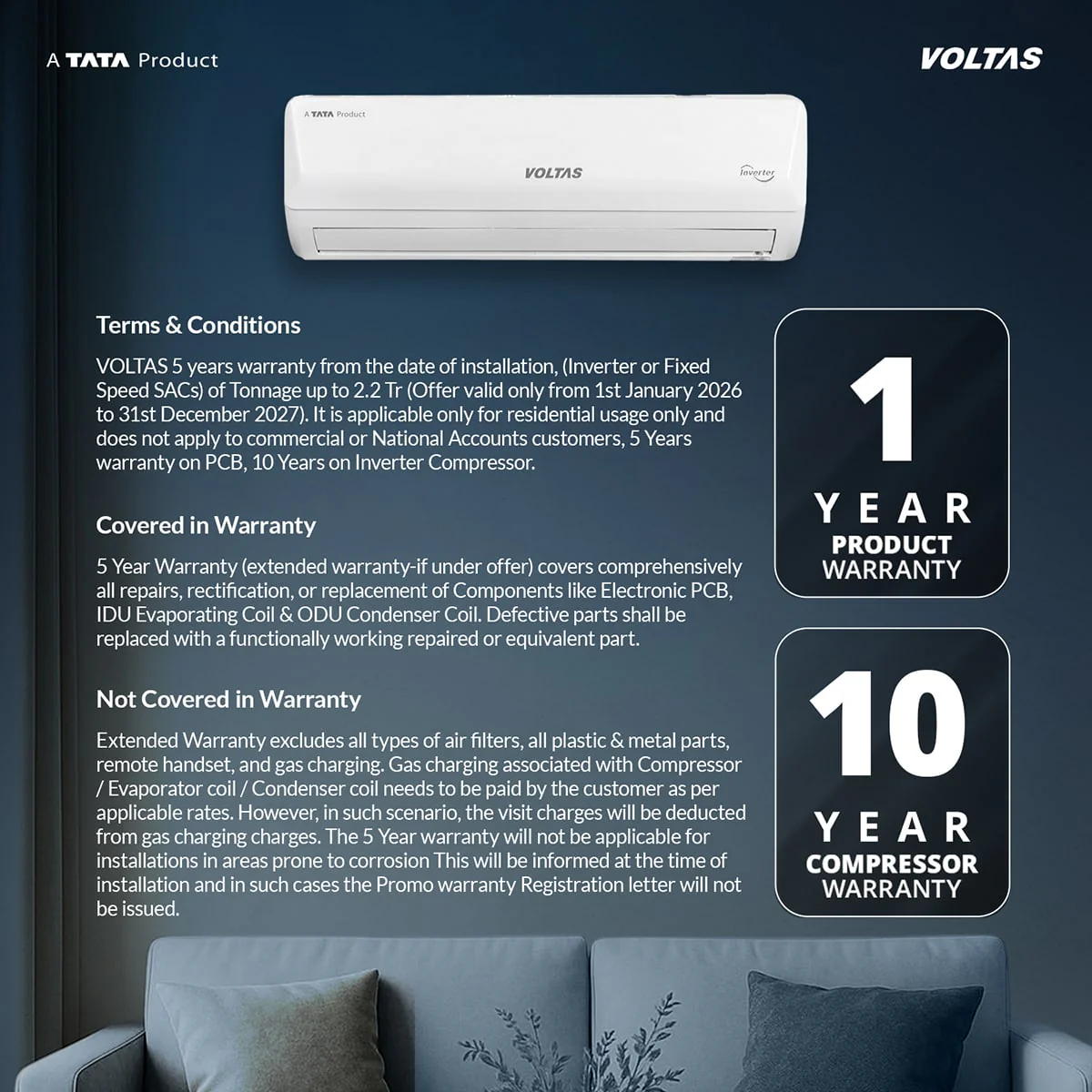 Voltas Split Air Conditioner, 1.5 Ton, 5 Star - 183INV Vectra Emerald - Image 13
