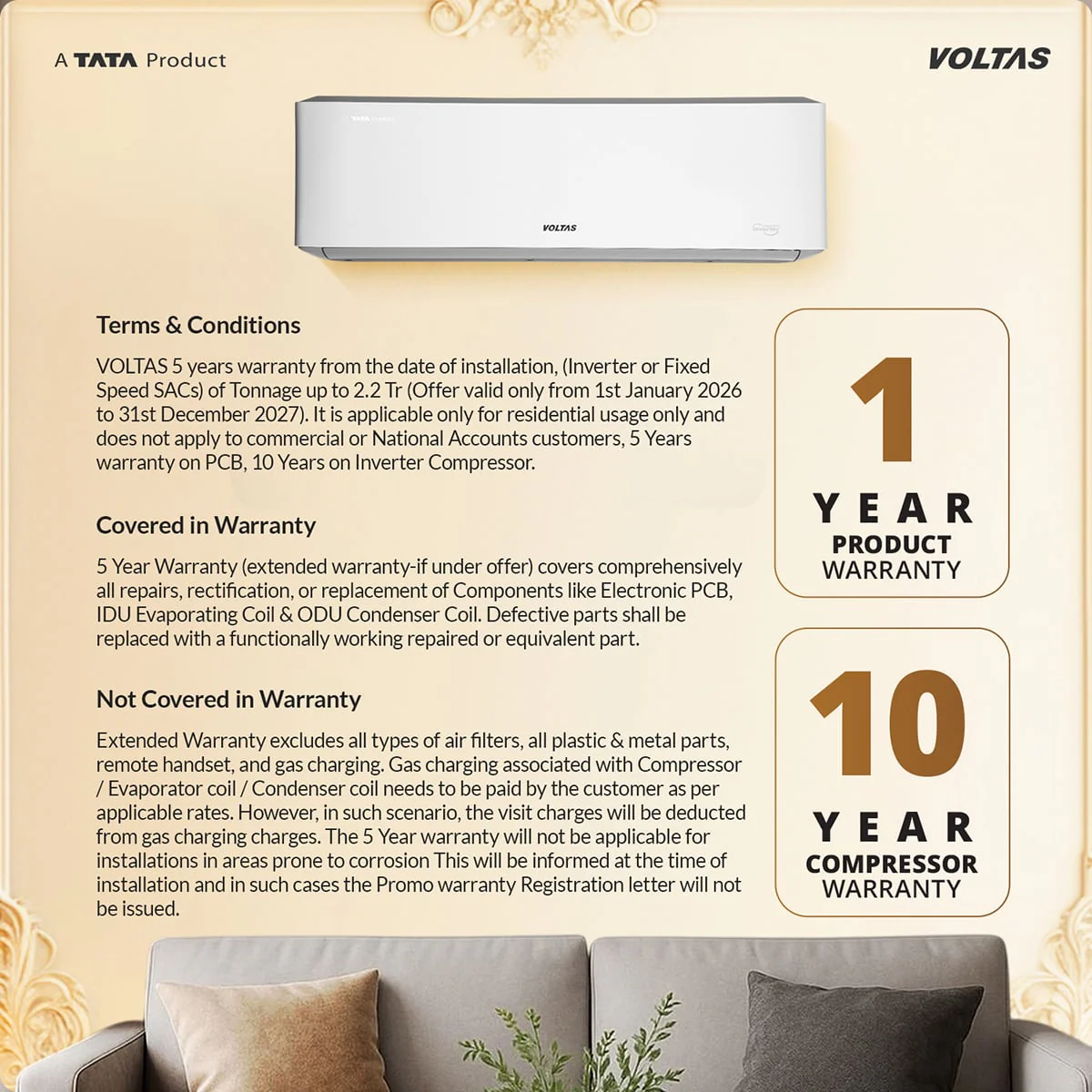 Voltas Split Air Conditioner, 1.5 Ton, 5 Star - 185INV Venus Luxe - Image 13