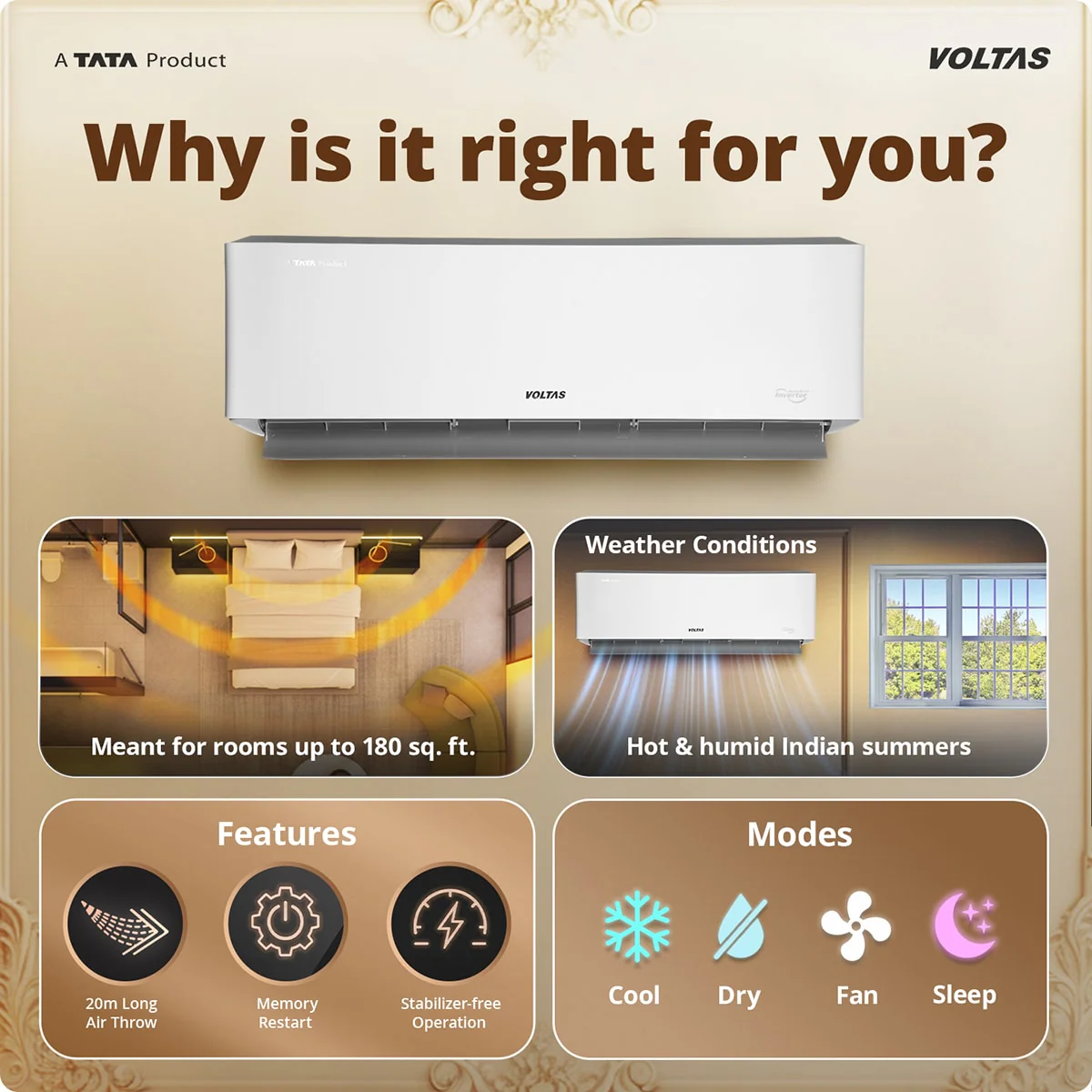 Voltas Split Air Conditioner, 1.5 Ton, 5 Star - 185INV Venus Luxe - Image 3