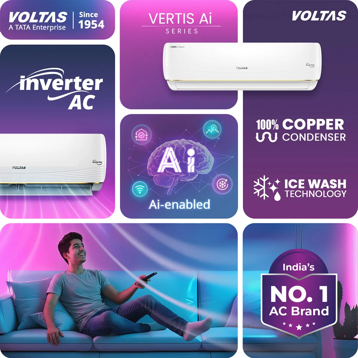 Voltas Split Air Conditioner, 1.5 Ton, 5 Star - 185INV Vertis AI Zest Gold - Image 5