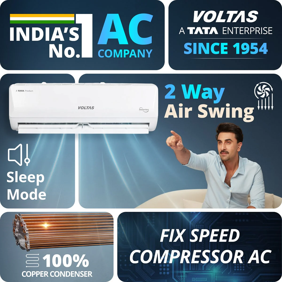 Voltas Split Air Conditioner, 1 Ton, 2 Star - 122FS Emerald - Image 5