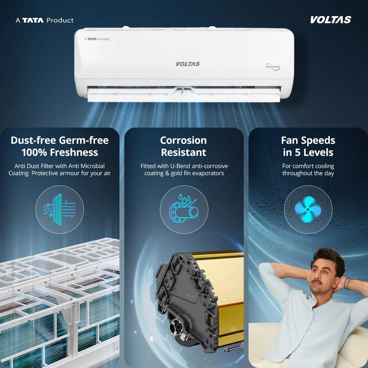 Voltas Split Air Conditioner, 1 Ton, 2 Star - 122FS Emerald - Image 7