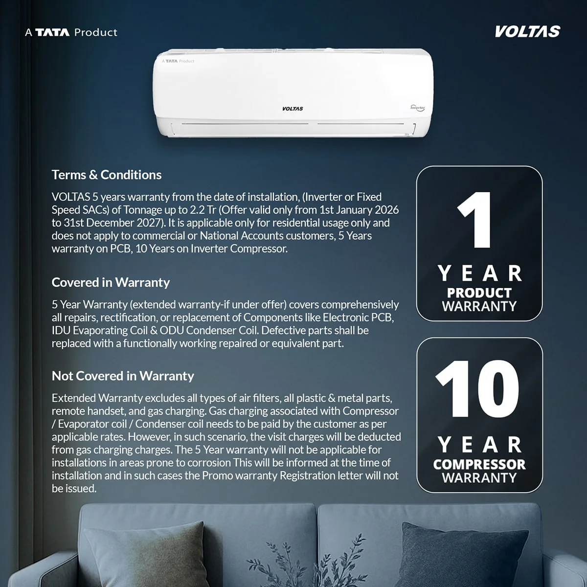 Voltas Split Air Conditioner, 1 Ton, 3 Star - 123INV Vectra Elegant - Image 13