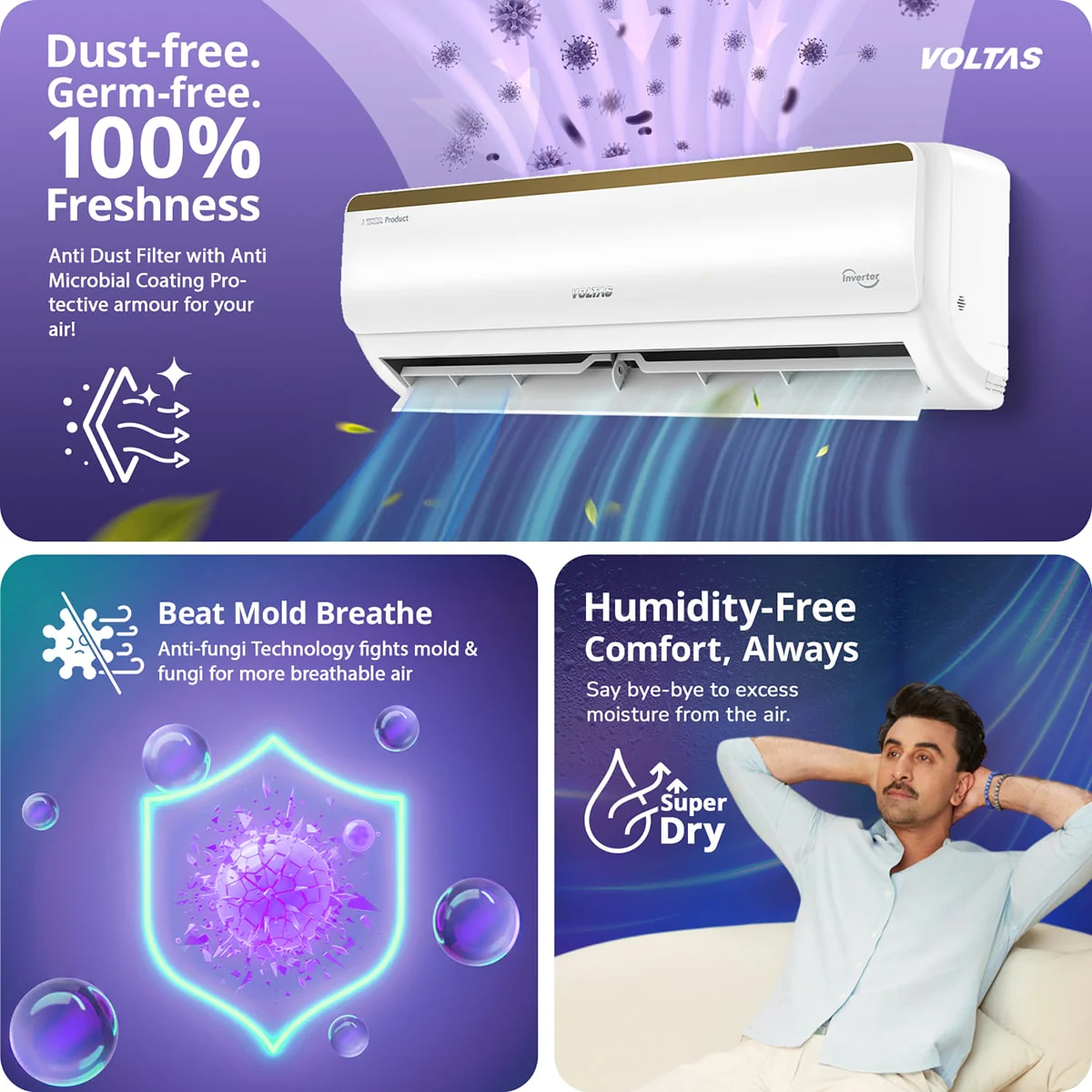 Voltas Split Air Conditioner, 1 Ton, 3 Star - 123INV Vertis Elite Gold - Image 9
