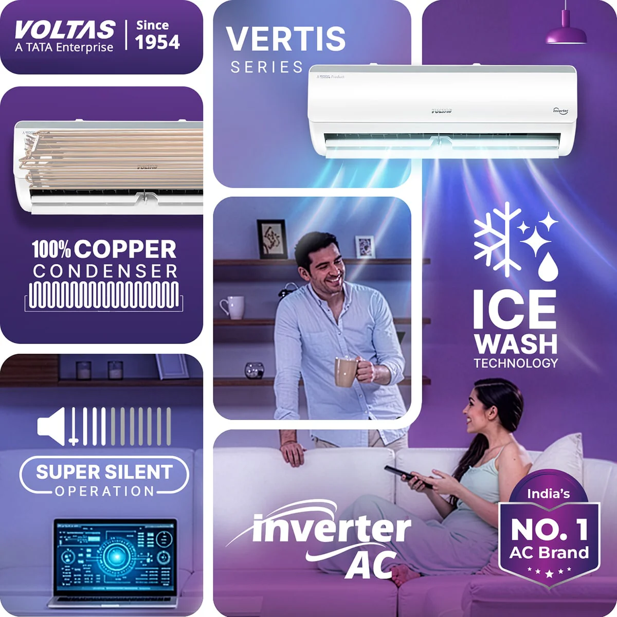 Voltas Split Air Conditioner, 1 Ton, 3 Star - 123INV Vertis Elite RG - Image 5