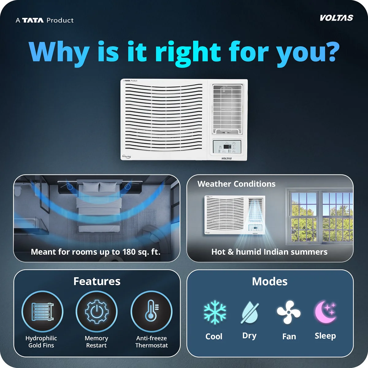 Voltas Window Air Conditioner, 1.5 Ton, 3 Star - 183FS Platina - Image 3