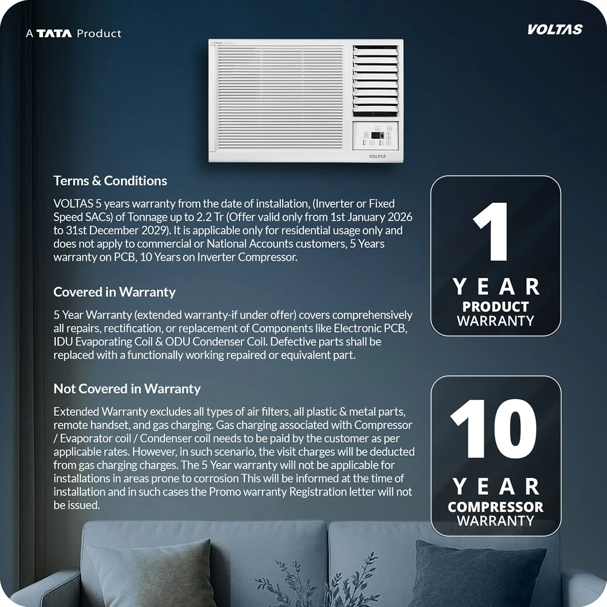 Voltas Window Air Conditioner, 1 Ton, 2 Star - 122FS Platina - Image 16