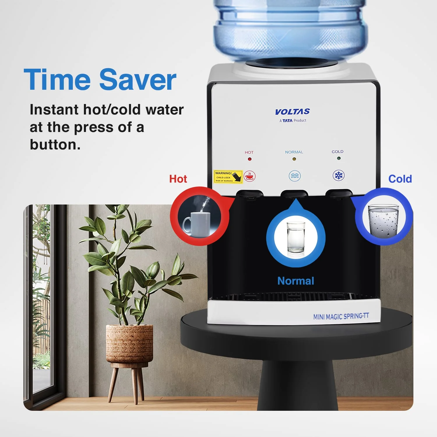 Voltas Water Dispenser ISI Mark Minimagic Spring TT White [Table Top] - Image 7